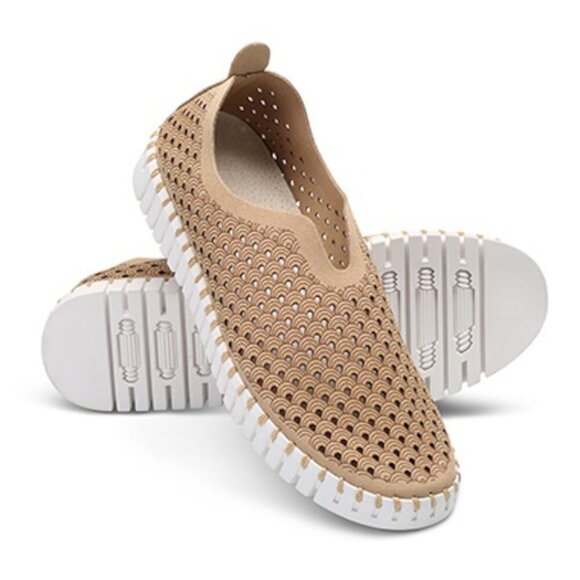 ILSE JACOBSEN Khaki Perforated Breathable Tulip Slip On Shoes Tan - Picture 1 of 11